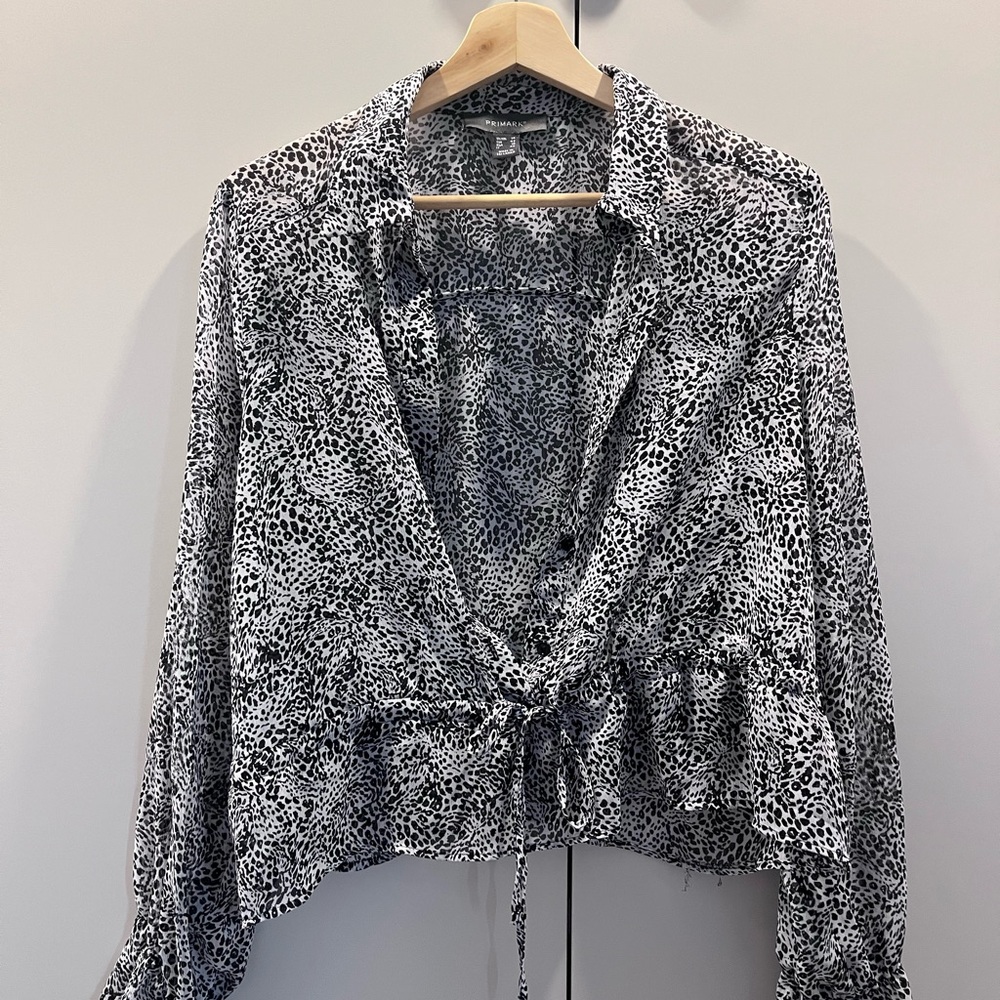 Primark Black and White Animal Print Tie-Front Blouse